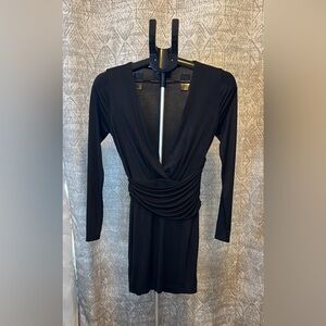 Nasty Gal Black Plunging V-Neck Ruched Dress